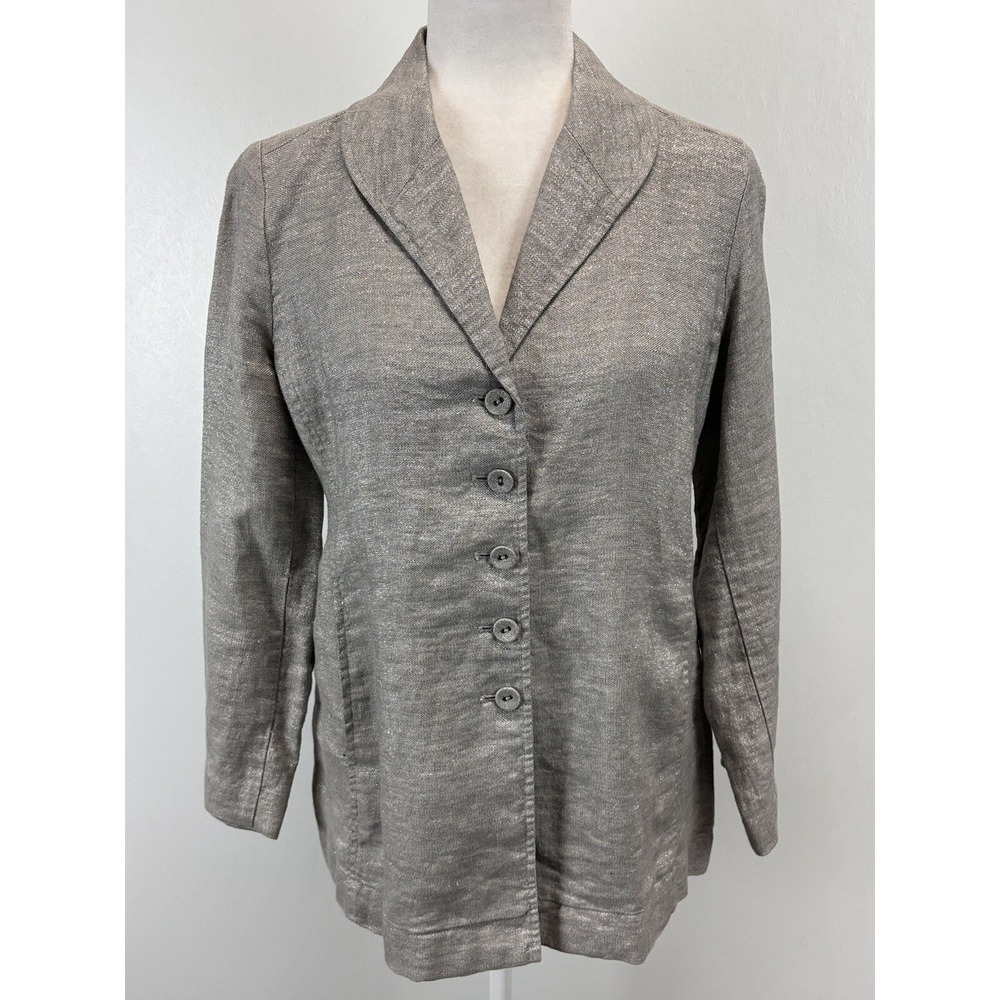 Eileen Fisher Twinkle Linen Blazer Jacket Small Petite Sp Metallic
